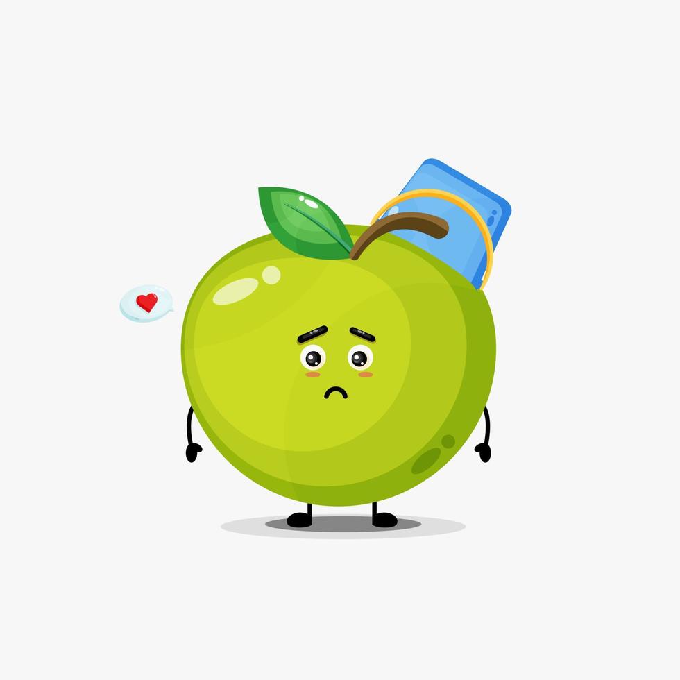 schattige groene appel met een emmerhelm vector