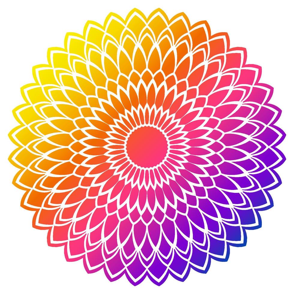 kleurrijke gradiënt bloem mandala. hand getekend decoratief element. sier ronde doodle bloemen element geïsoleerd op een witte achtergrond. vector