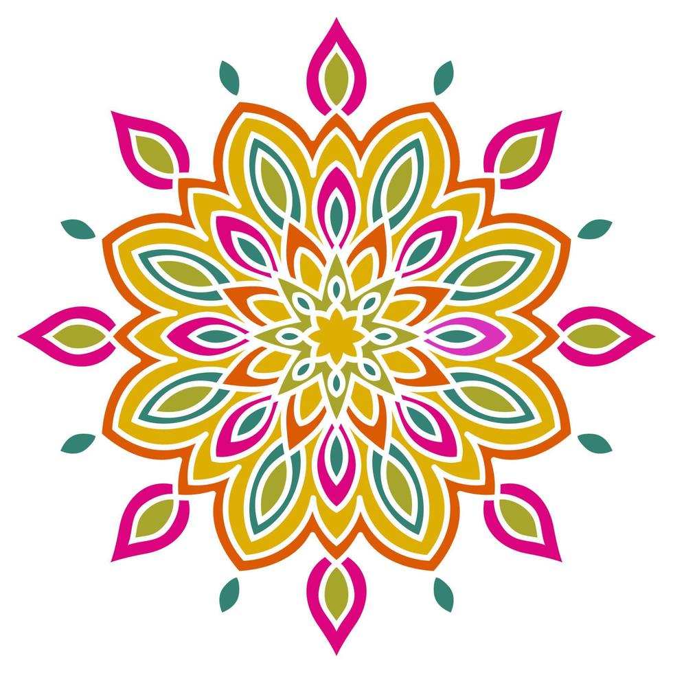 leuke kleurrijke mandala. sier ronde doodle bloem geïsoleerd op een witte achtergrond. geometrische decoratieve sieraad in etnische oosterse stijl. vector