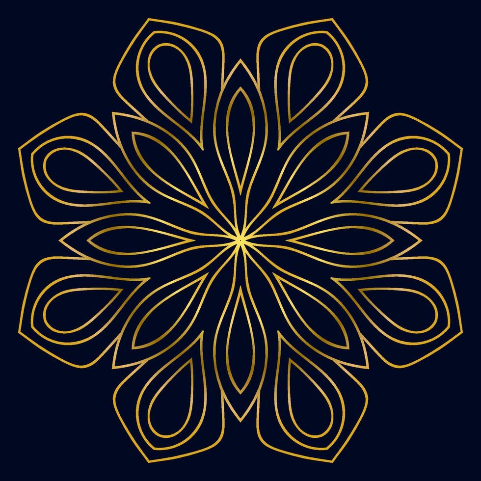 schattige gouden mandala. sier ronde doodle bloem geïsoleerd op een donkere achtergrond. geometrische decoratieve sieraad in etnische oosterse stijl. vector