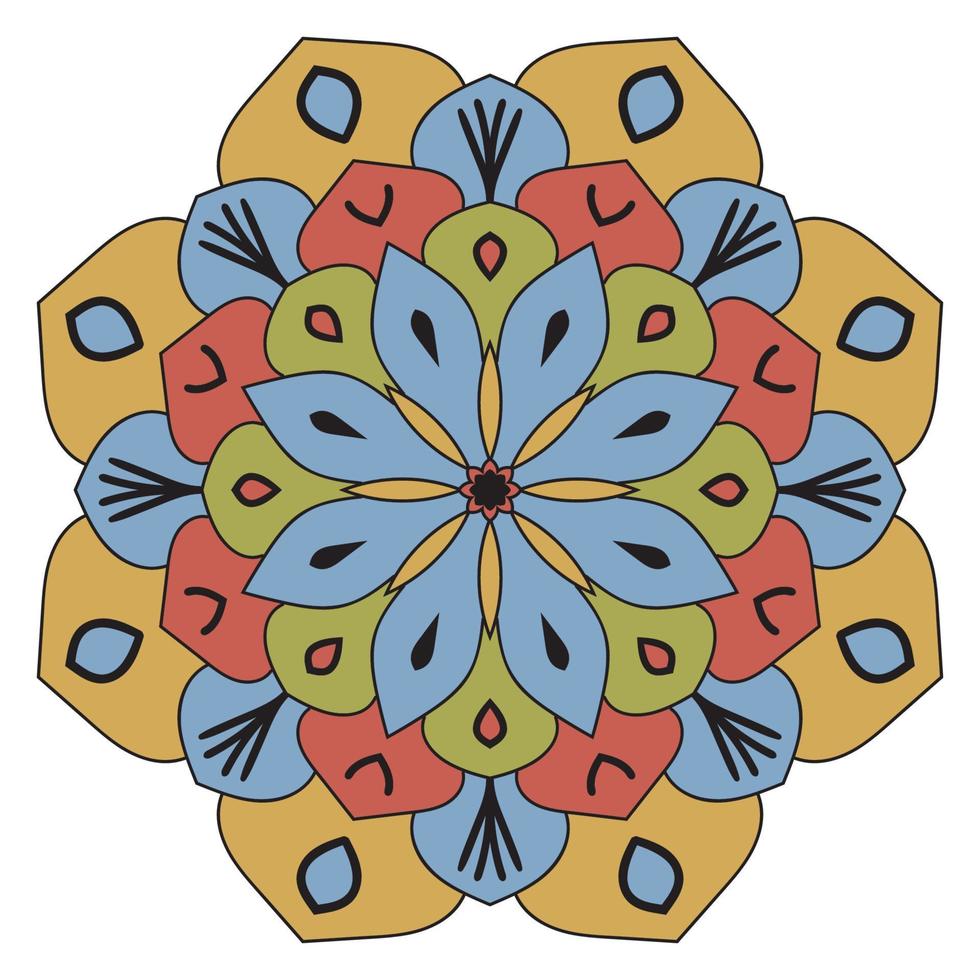 leuke kleurrijke mandala. sier ronde doodle bloem geïsoleerd op een witte achtergrond. geometrische decoratieve sieraad in etnische oosterse stijl. vector