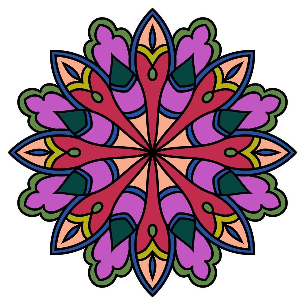 leuke kleurrijke mandala. sier ronde doodle bloem geïsoleerd op een witte achtergrond. geometrische decoratieve sieraad in etnische oosterse stijl. vector