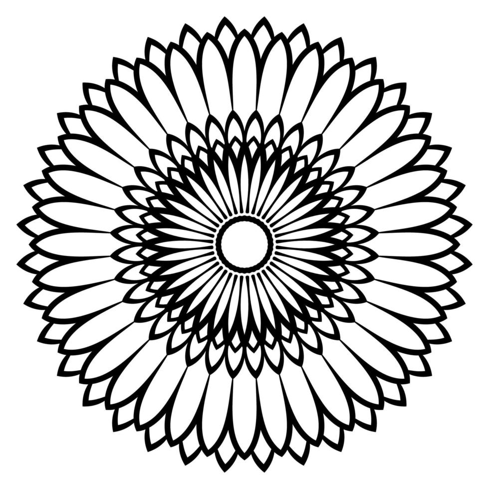 zwarte omtrek bloem mandala. vintage decoratief element. sier ronde doodle bloem geïsoleerd op een witte achtergrond. geometrische cirkel element. vector