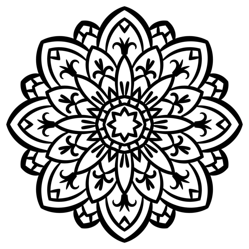 zwarte omtrek bloem mandala. vintage decoratief element. sier ronde doodle bloem geïsoleerd op een witte achtergrond. geometrische cirkel element. vector
