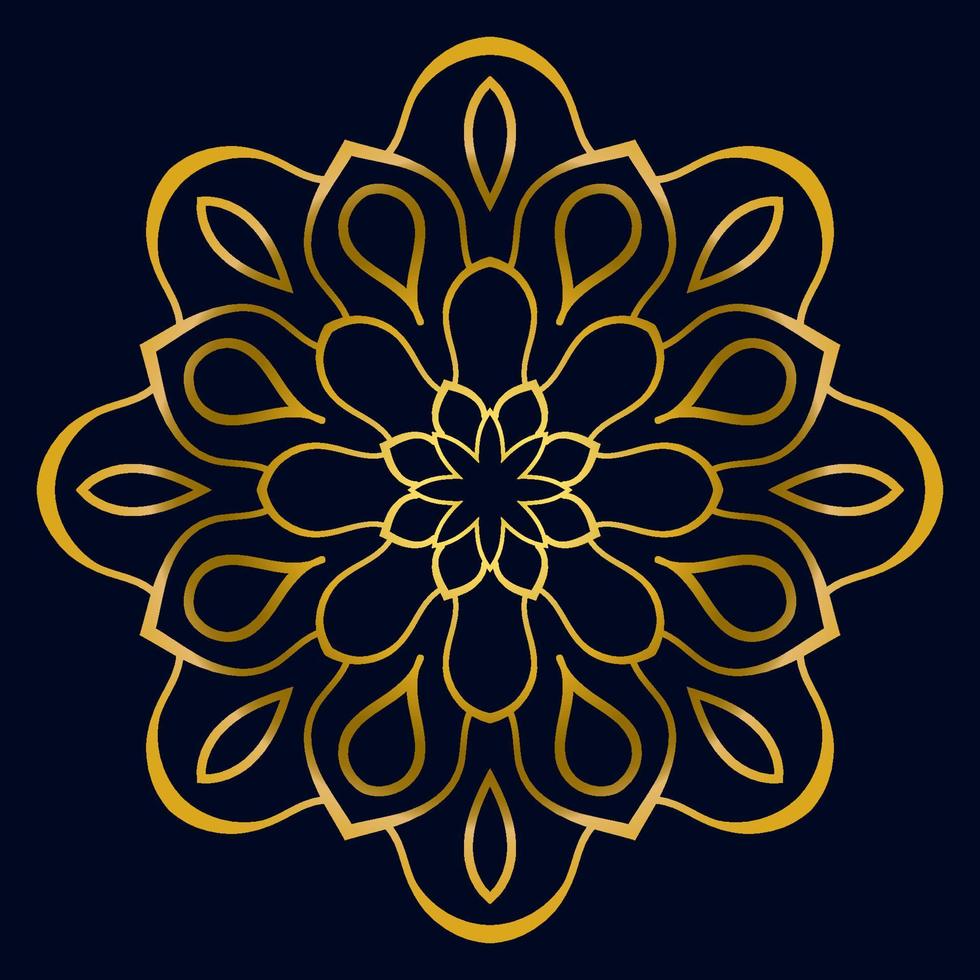 schattige gouden mandala. sier ronde doodle bloem geïsoleerd op een donkere achtergrond. geometrische decoratieve sieraad in etnische oosterse stijl. vector