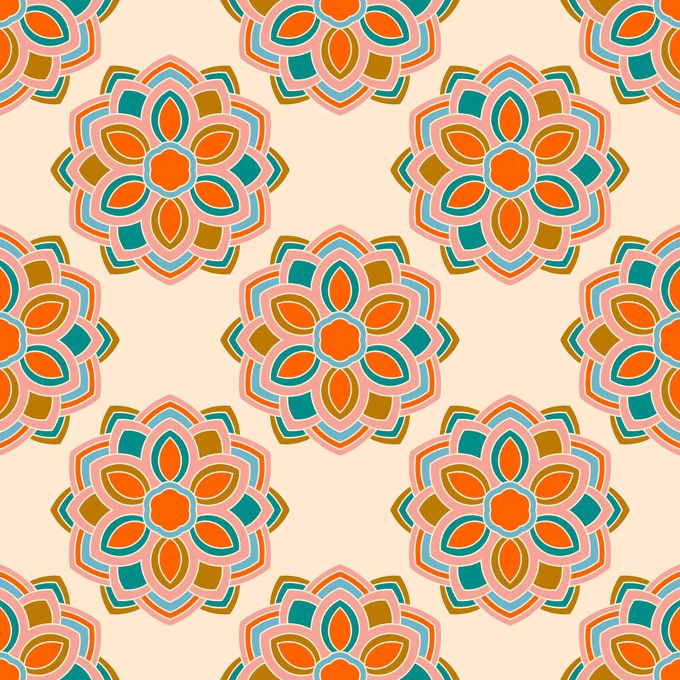 abstracte naadloze patroon met mandala bloem. mozaïek, tegel. bloemen achtergrond. vector