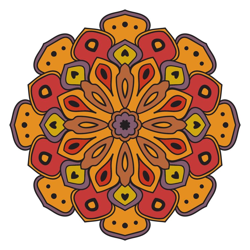 leuke kleurrijke mandala. sier ronde doodle bloem geïsoleerd op een witte achtergrond. geometrische decoratieve sieraad in etnische oosterse stijl. vector