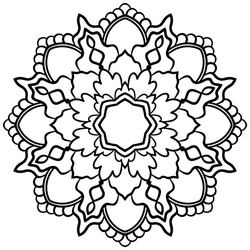 zwarte omtrek bloem mandala. vintage decoratief element. sier ronde doodle bloem geïsoleerd op een witte achtergrond. geometrische cirkel element. vector