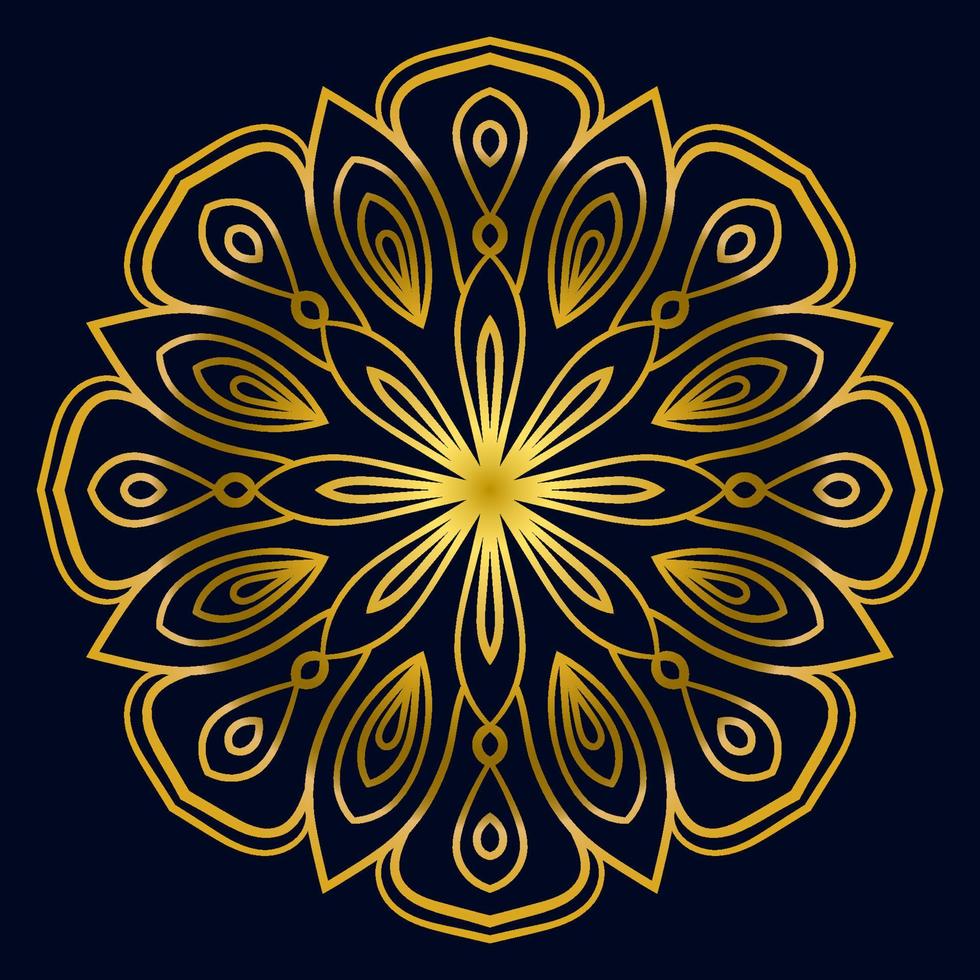 schattige gouden mandala. sier ronde doodle bloem geïsoleerd op een donkere achtergrond. geometrische decoratieve sieraad in etnische oosterse stijl. vector