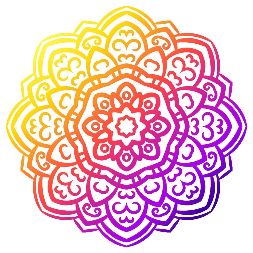 kleurrijke gradiënt bloem mandala. hand getekend decoratief element. sier ronde doodle bloemen element geïsoleerd op een witte achtergrond. vector