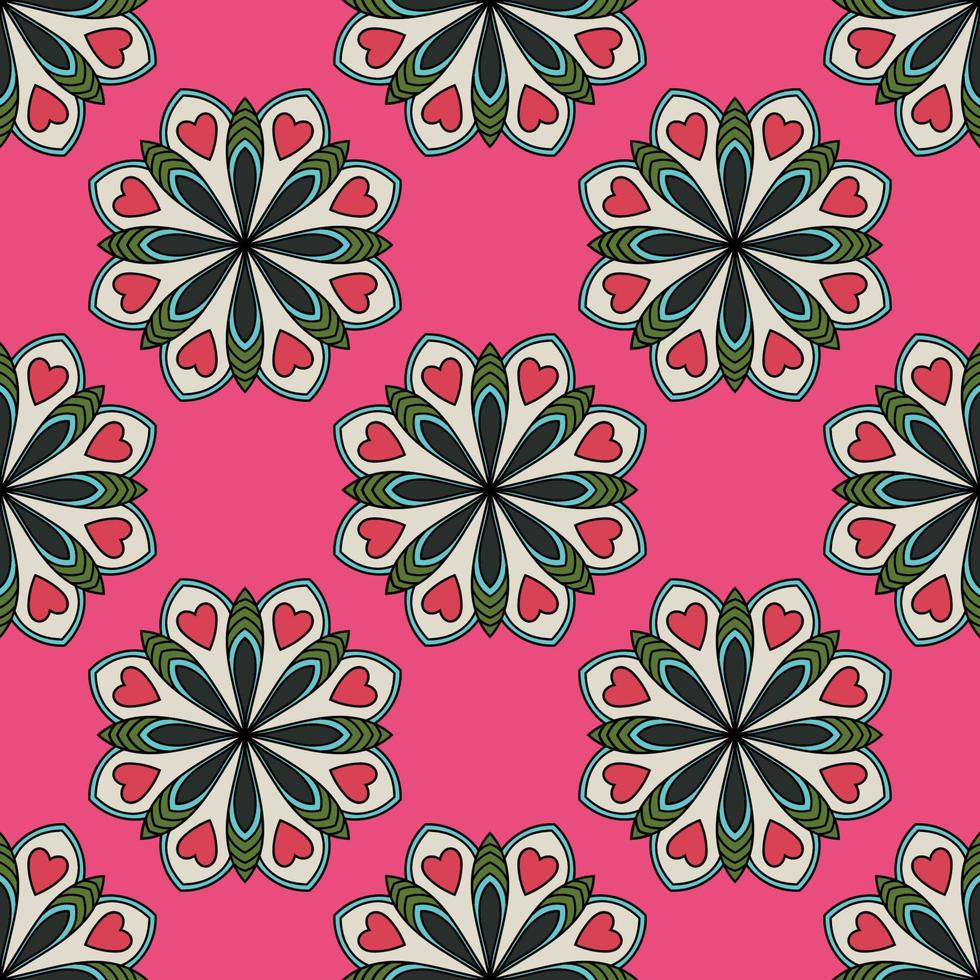 abstracte naadloze patroon met mandala bloem. mozaïek, tegel. bloemen achtergrond. vector