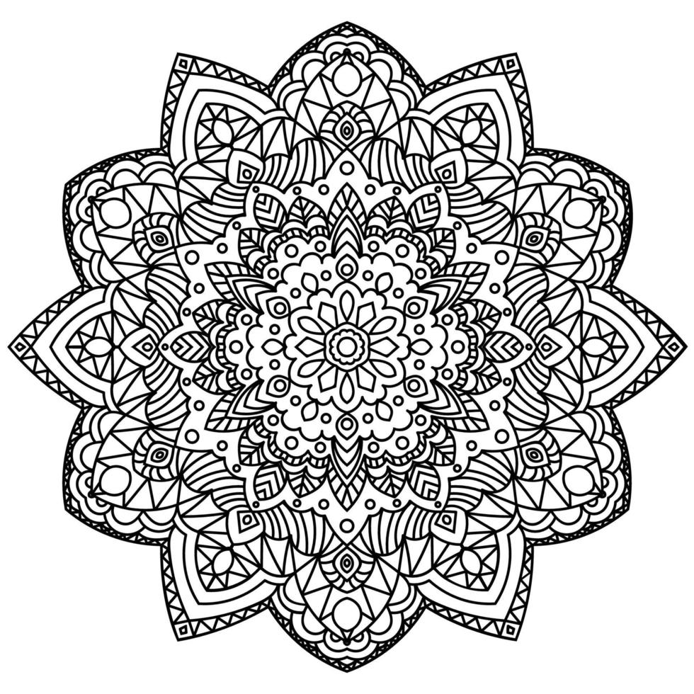 zwarte omtrek bloem mandala. vintage decoratief element. sier ronde doodle bloem geïsoleerd op een witte achtergrond. geometrische cirkel element. vector