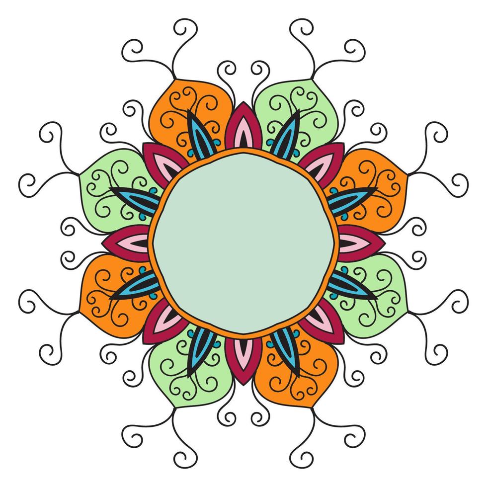 leuke kleurrijke mandala. sier ronde doodle bloem geïsoleerd op een witte achtergrond. geometrische decoratieve sieraad in etnische oosterse stijl. vector