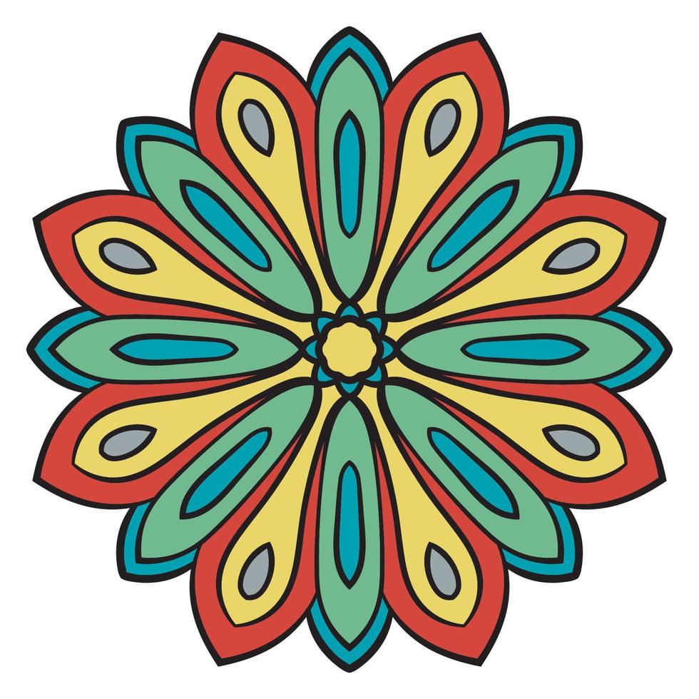 leuke kleurrijke mandala. sier ronde doodle bloem geïsoleerd op een witte achtergrond. geometrische decoratieve sieraad in etnische oosterse stijl. vector