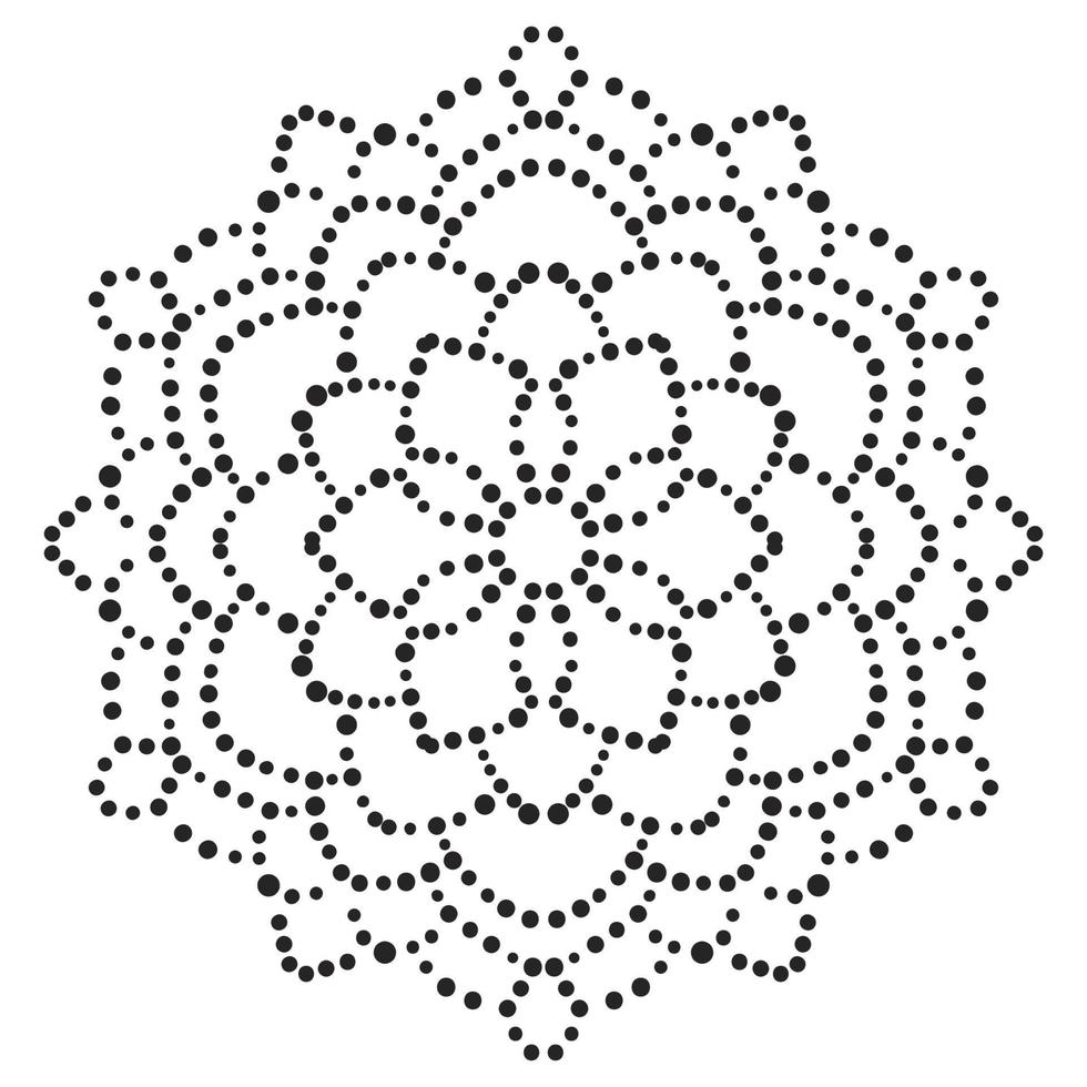 gestippelde bloemenmandala. decoratief element. sier ronde doodle geïsoleerd op een witte achtergrond. geometrische cirkel element. vector