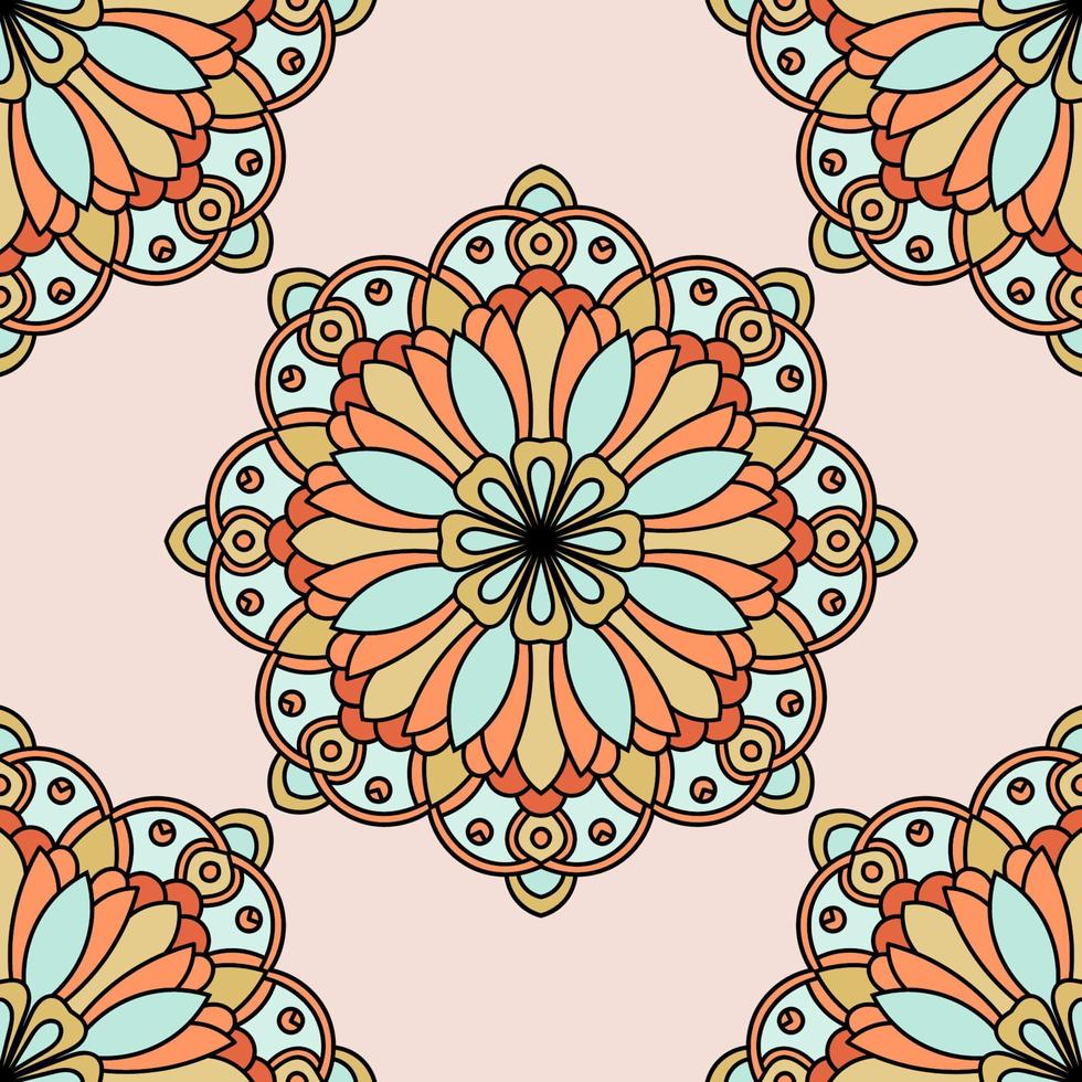 abstracte naadloze patroon met mandala bloem. mozaïek, tegel. bloemen achtergrond. vector