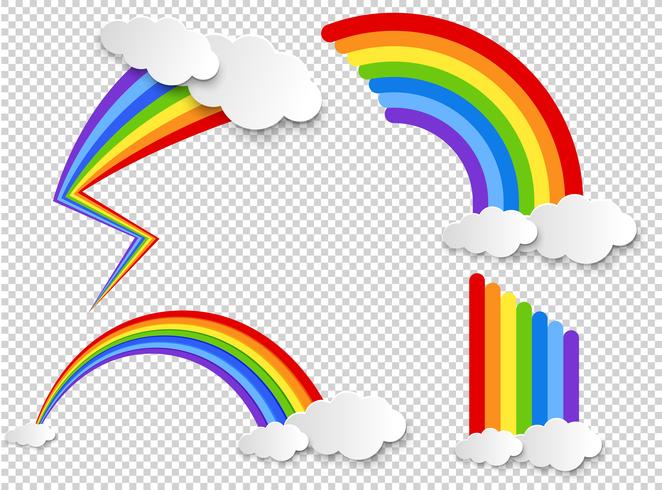 Regenboog met wolk op transparante achtergrond vector