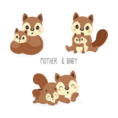 Eekhoorn mama en baby. Vector illustratie.