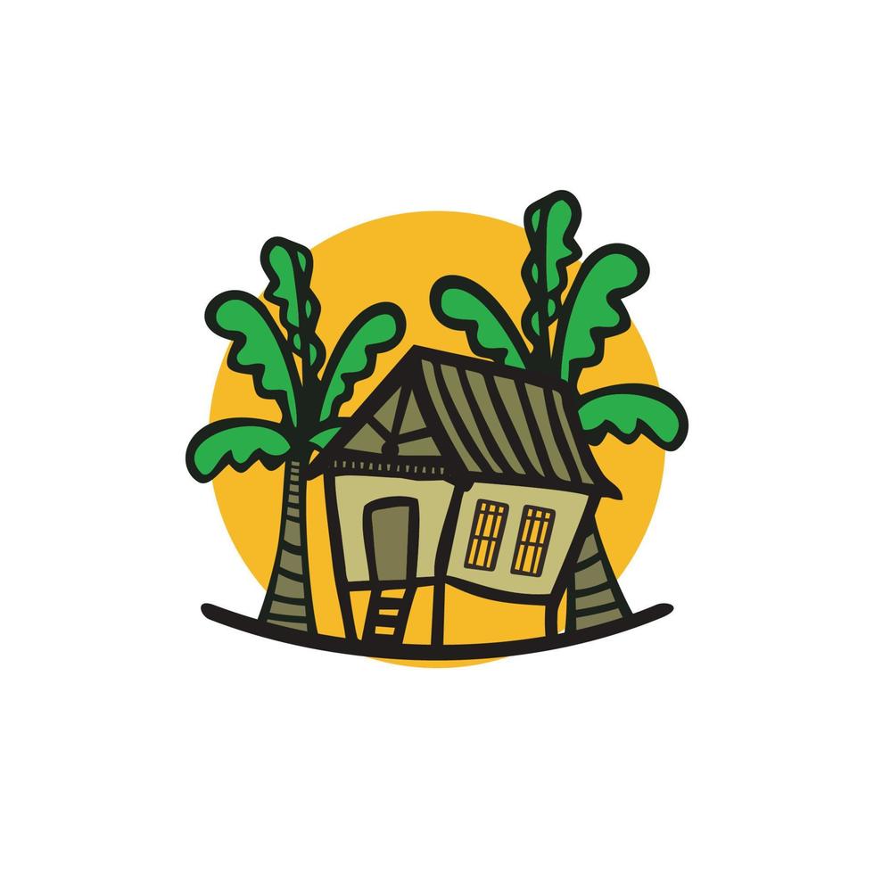 houten huis logo-ontwerp, inheems dorpslogo vector