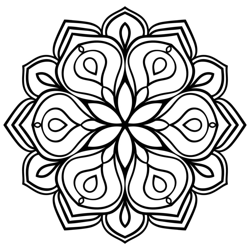 zwarte omtrek bloem mandala. vintage decoratief element. sier ronde doodle bloem geïsoleerd op een witte achtergrond. geometrische cirkel element. vector