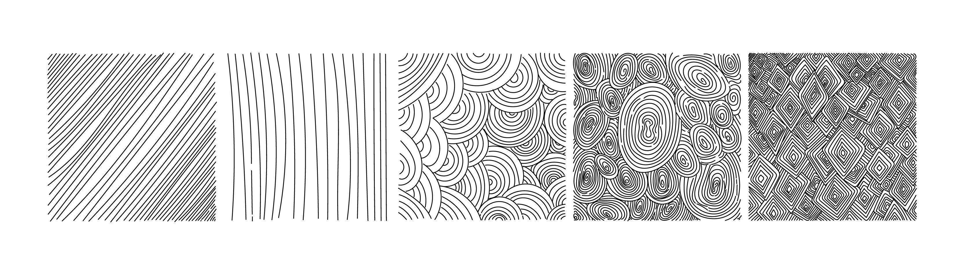 een reeks vierkante abstracte achtergronden of patronen. handgetekende doodles. vlekken, zigzaglijnen, vloeiende rondingen, lijnen. moderne grillige vectorillustraties. posters, badge-sjablonen voor sociale netwerken. vector