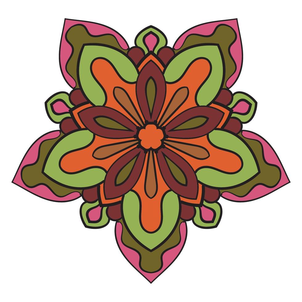 leuke kleurrijke mandala. sier ronde doodle bloem geïsoleerd op een witte achtergrond. geometrische decoratieve sieraad in etnische oosterse stijl. vector