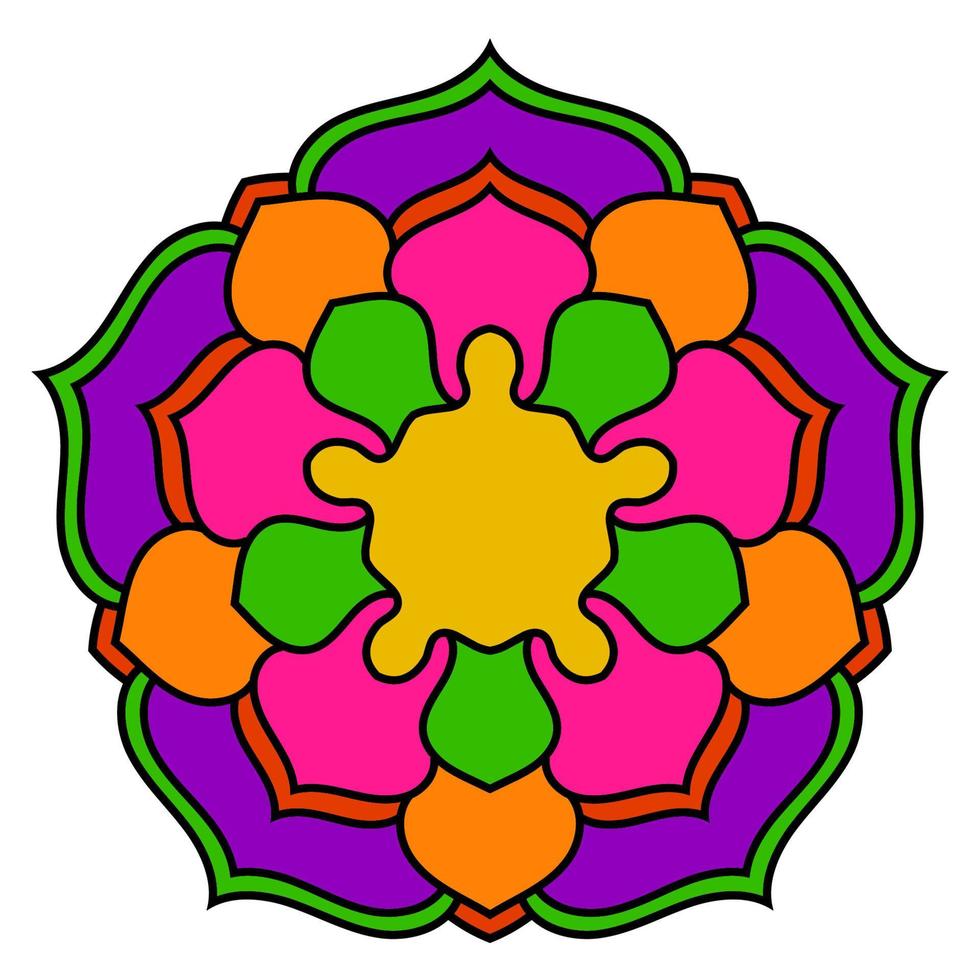 leuke kleurrijke mandala. sier ronde doodle bloem geïsoleerd op een witte achtergrond. geometrische decoratieve sieraad in etnische oosterse stijl. vector