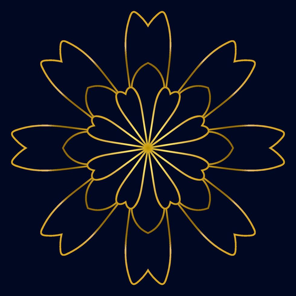 schattige gouden mandala. sier ronde doodle bloem geïsoleerd op een donkere achtergrond. geometrische decoratieve sieraad in etnische oosterse stijl. vector