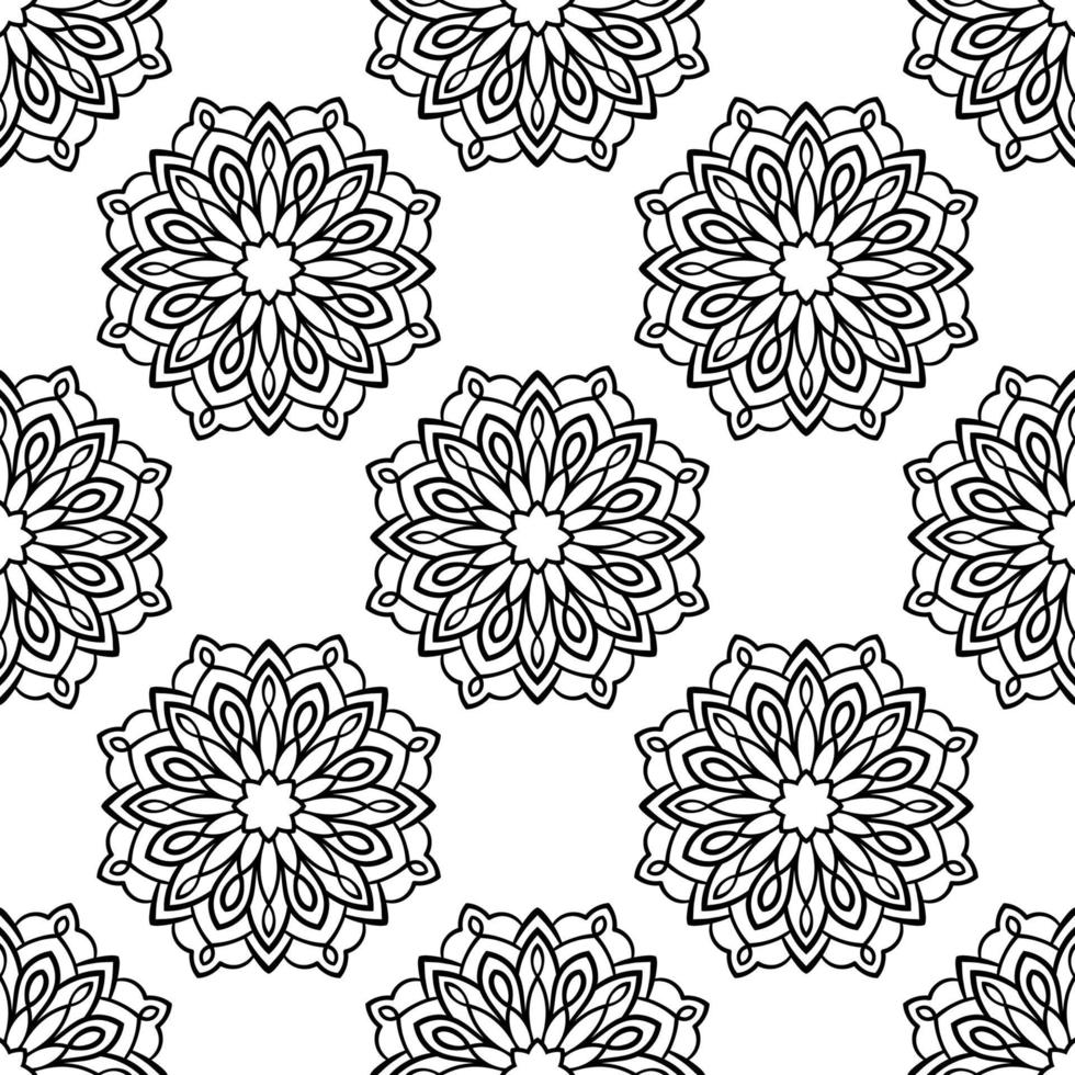fantasie naadloos patroon met decoratieve mandala. abstracte ronde doodle bloem achtergrond. bloemen geometrische cirkel. vectorillustratie. vector