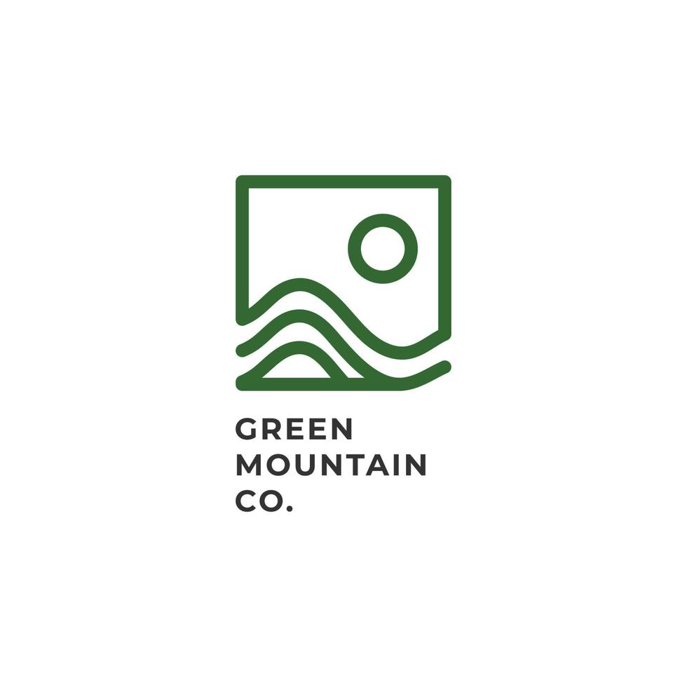minimalistisch groen berglandschap logo concept voor voedsel- of landbouwindustrie vector