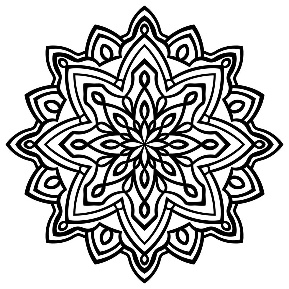 zwarte omtrek bloem mandala. vintage decoratief element. sier ronde doodle bloem geïsoleerd op een witte achtergrond. geometrische cirkel element. vector