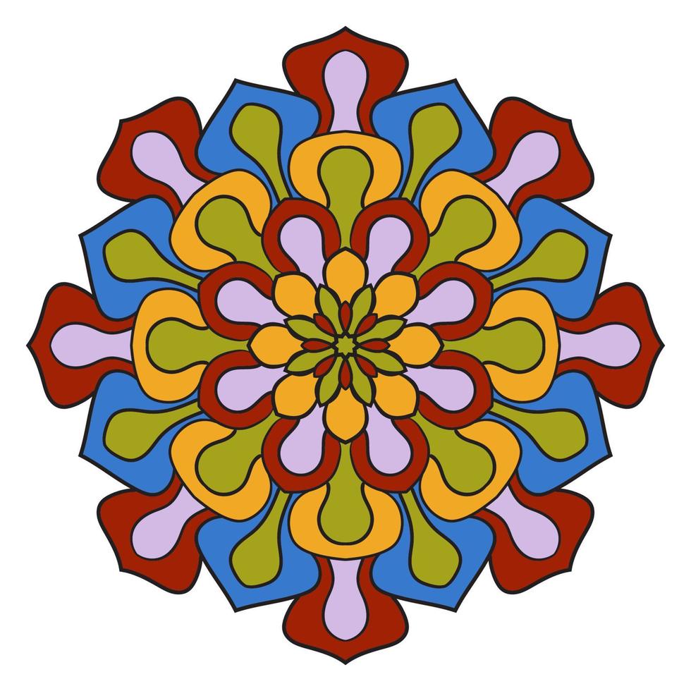 leuke kleurrijke mandala. sier ronde doodle bloem geïsoleerd op een witte achtergrond. geometrische decoratieve sieraad in etnische oosterse stijl. vector