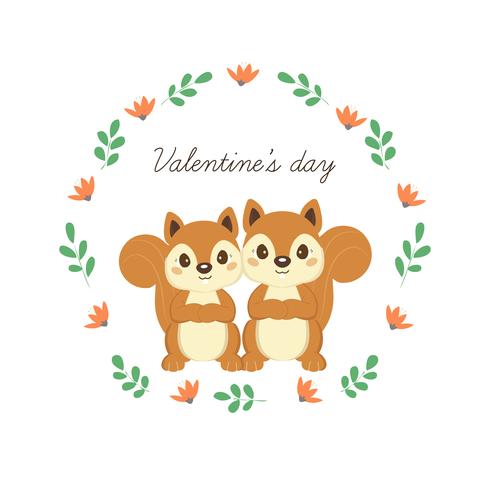 Happy Valentine&#39;s Day wenskaart met schattige eekhoorns verliefd. vector