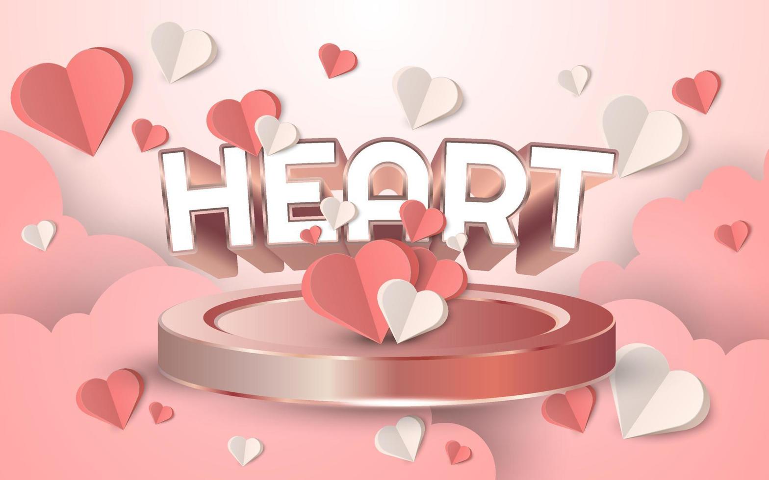 hart 3d tekst speciale Valentijnsdag met papierstijl vector