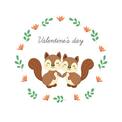 Happy Valentine&#39;s Day wenskaart met schattige eekhoorns verliefd. vector