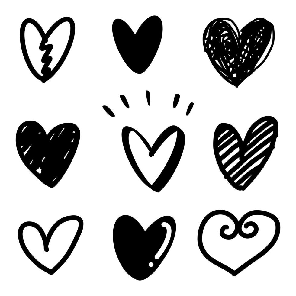 collectie set doodle harten geïsoleerd op een witte achtergrond. hand getrokken van pictogram love.vector afbeelding. vector