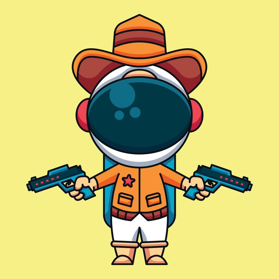 cowboy-astronaut met twee geweren, schattige cartoon icoon illustratie vector