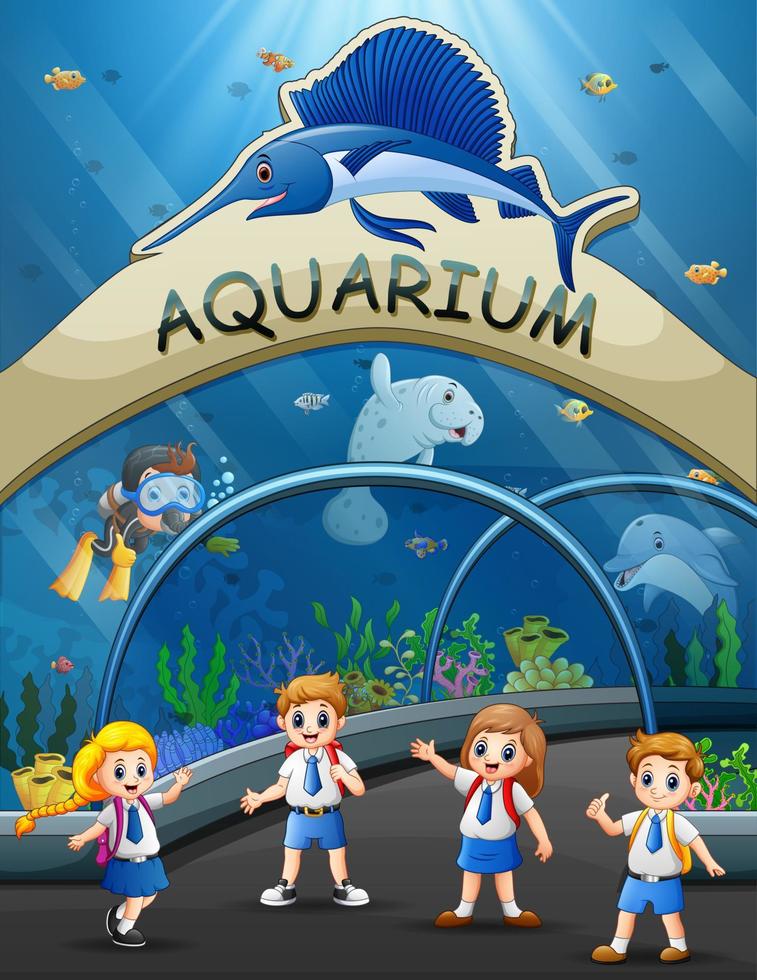 de studenten op reis naar aquariumpark vector