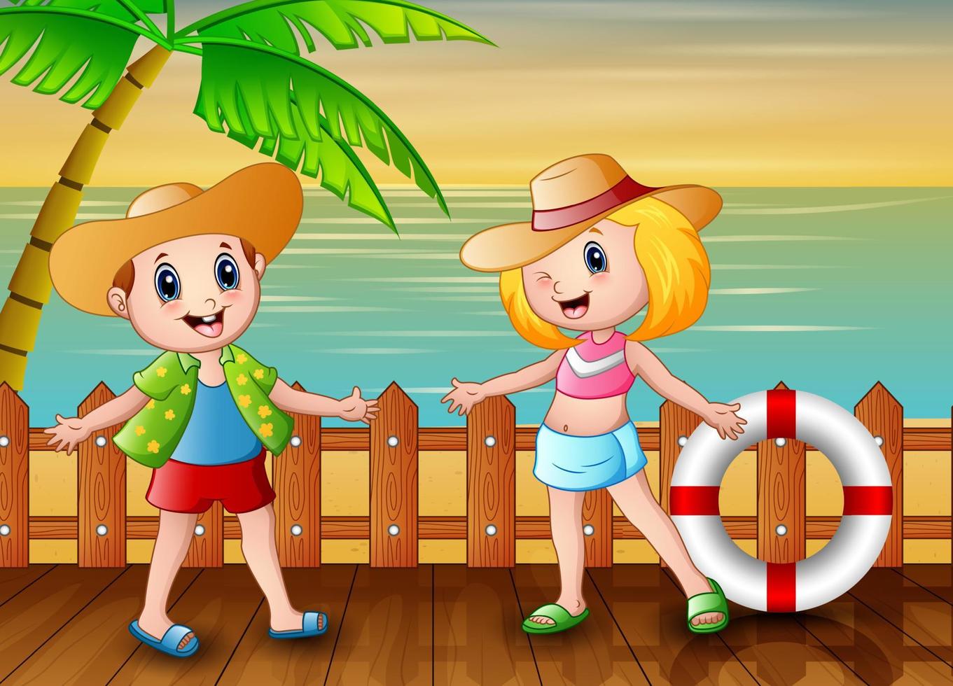 zomervakantie kinderen op het strand vector