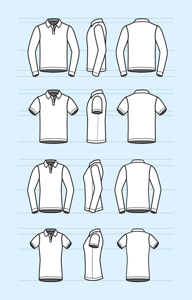 schets poloshirt mock-up voor mannen en vrouwen vector