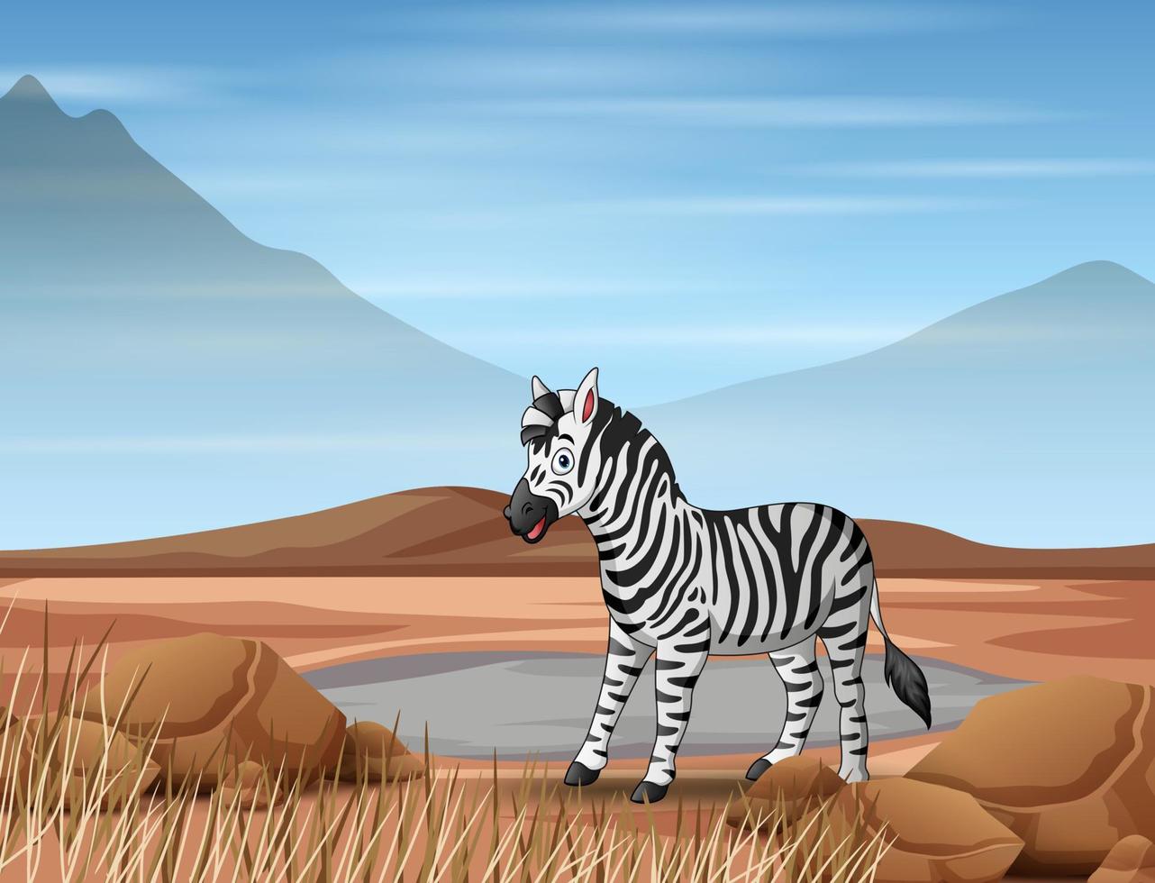 tekenfilm een zebra die op het droge leeft vector