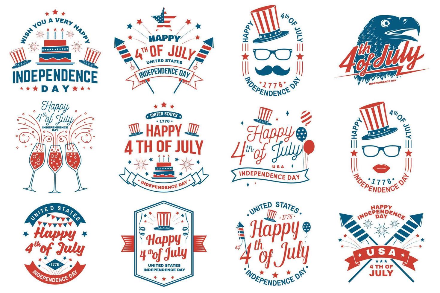 set vintage 4 juli ontwerp. vierde van juli felicitatie klassieke ansichtkaart. onafhankelijkheidsdag wenskaart. patriottische banner voor websitesjabloon. vectorillustratie. vector