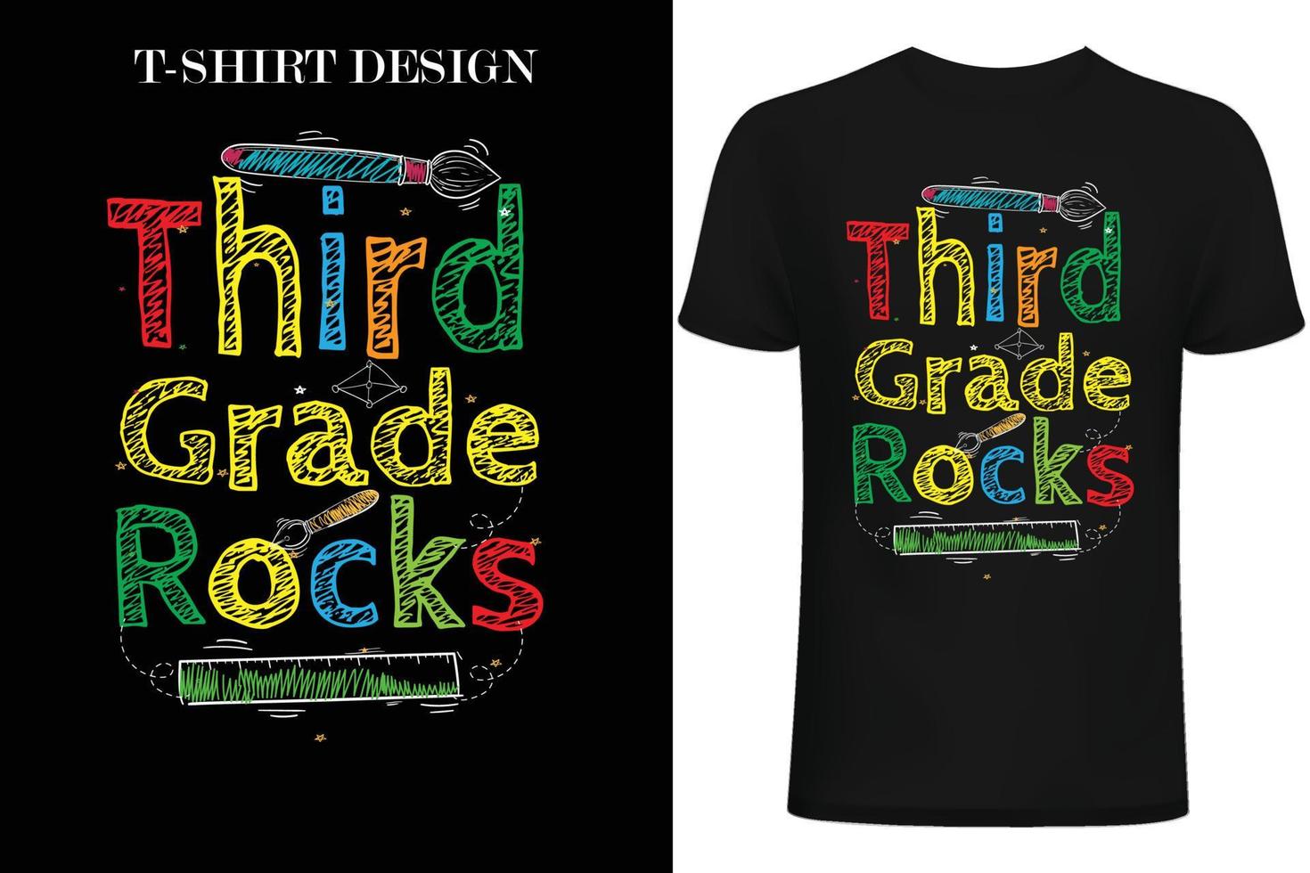 derde klas rock t-shirt design.1e dag op school t-shirt design. vector