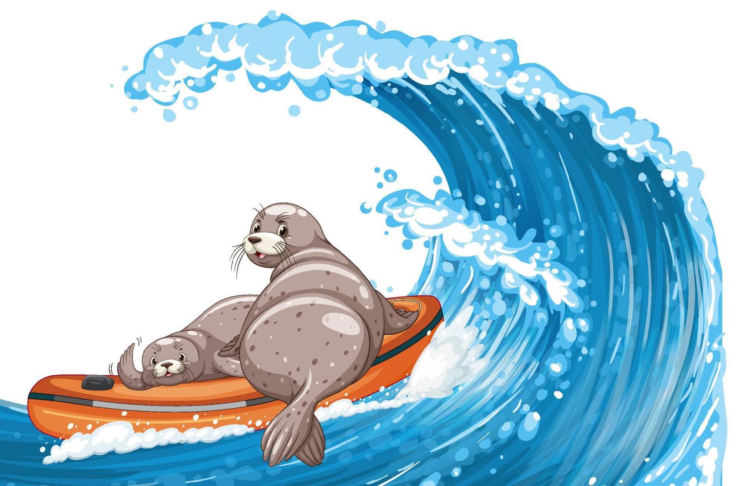zeehonden in opblaasbare boot in cartoonstijl vector