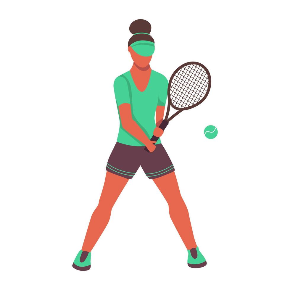 een jonge vrouw tennissen. een plat karakter. vector illustratie.