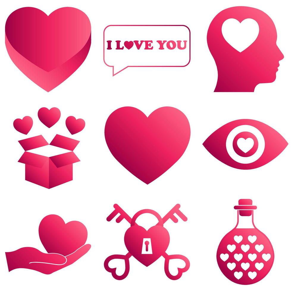 set van hartpictogrammen met roze kleurovergang voor st. Valentijnsdag vector
