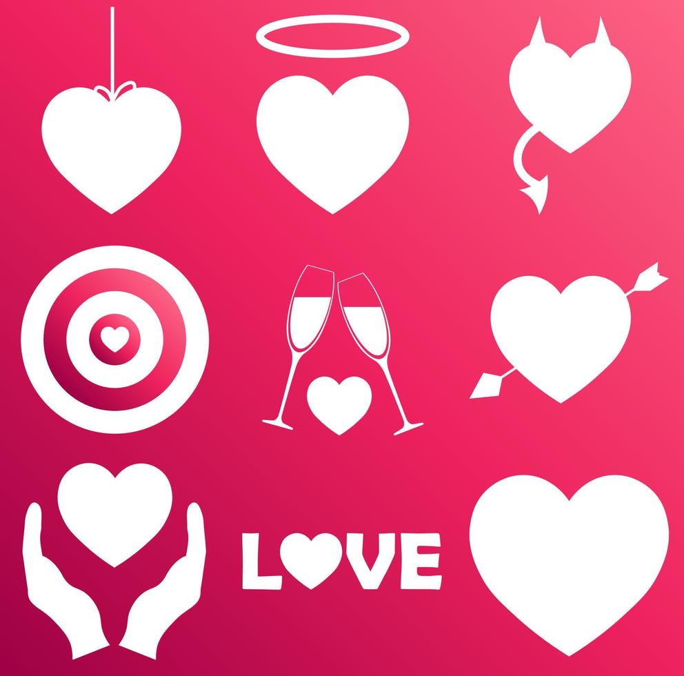 set van hart pictogrammen op de achtergrond van de kleurovergang roze kleur voor st. Valentijnsdag vector