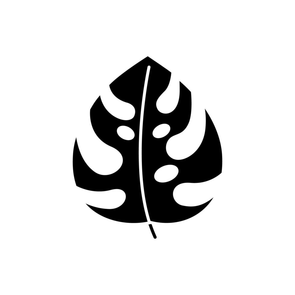 monstera blad glyph pictogram. groenblijvende bosranken. Zwitserse kaasfabriek. indonesisch jungle-palmblad. de natuur van Bali ontdekken. silhouet symbool. negatieve ruimte. vector geïsoleerde illustratie