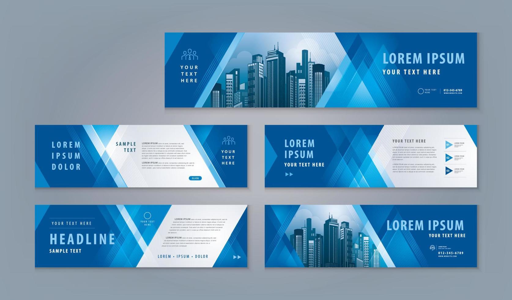 horizontale header webbanner, abstracte banner ontwerp websjabloon set, moderne blauwe geometrische driehoek cover header achtergrond voor website, advertenties banner vector