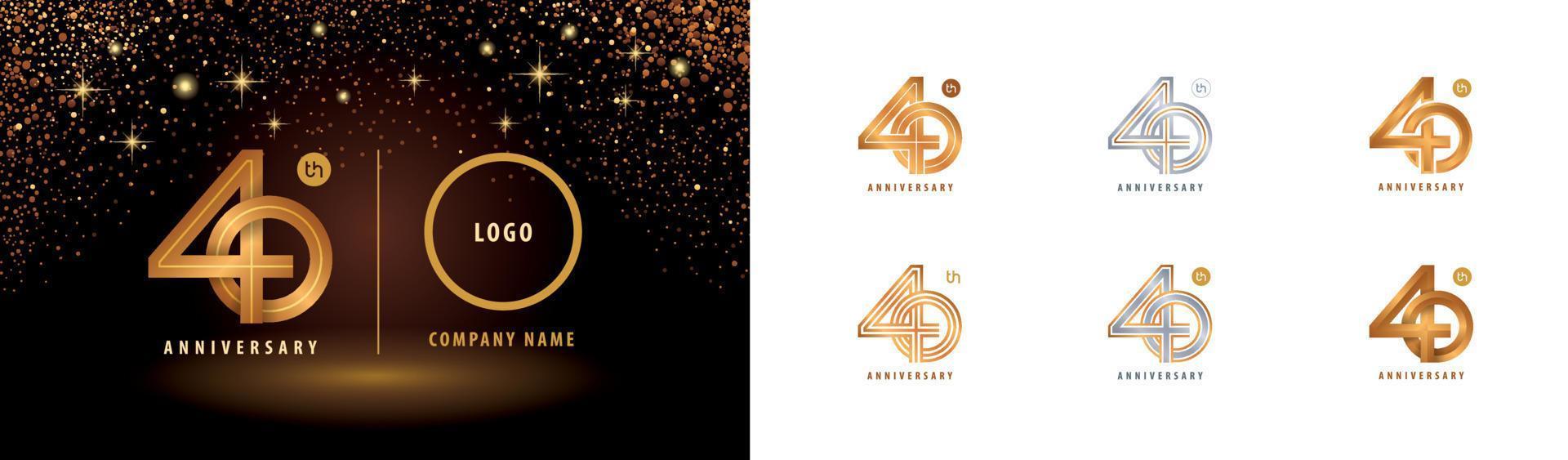 set van 40e verjaardag logo ontwerp, in elkaar grijpende cirkel nummer logo vector. veertig jaar jubileumviering vector